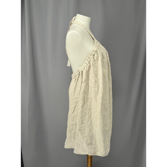 Reformation Dress Womens Medium Beige Linen Halter Open Back Tie Neck Summer - Picture 2 of 11